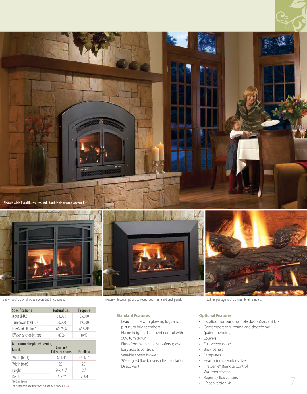 Regency 944-072, L234 manual Specifications, Minimum Fireplace Opening, Width rear Height 