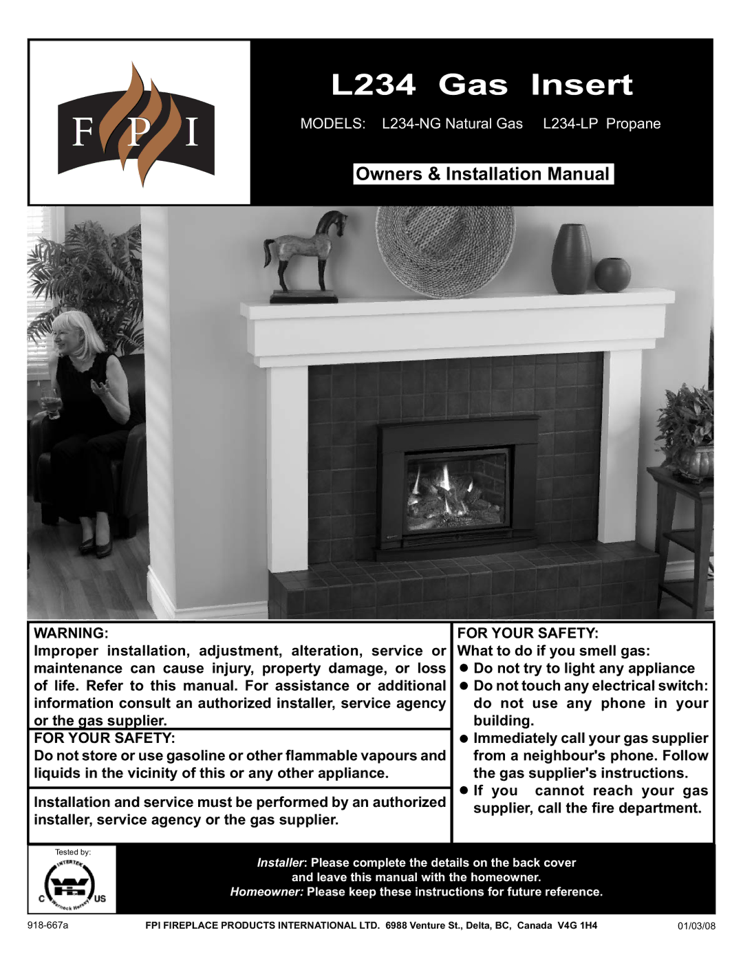 Regency L234-NG, L234-LP installation manual L234 Gas Insert 