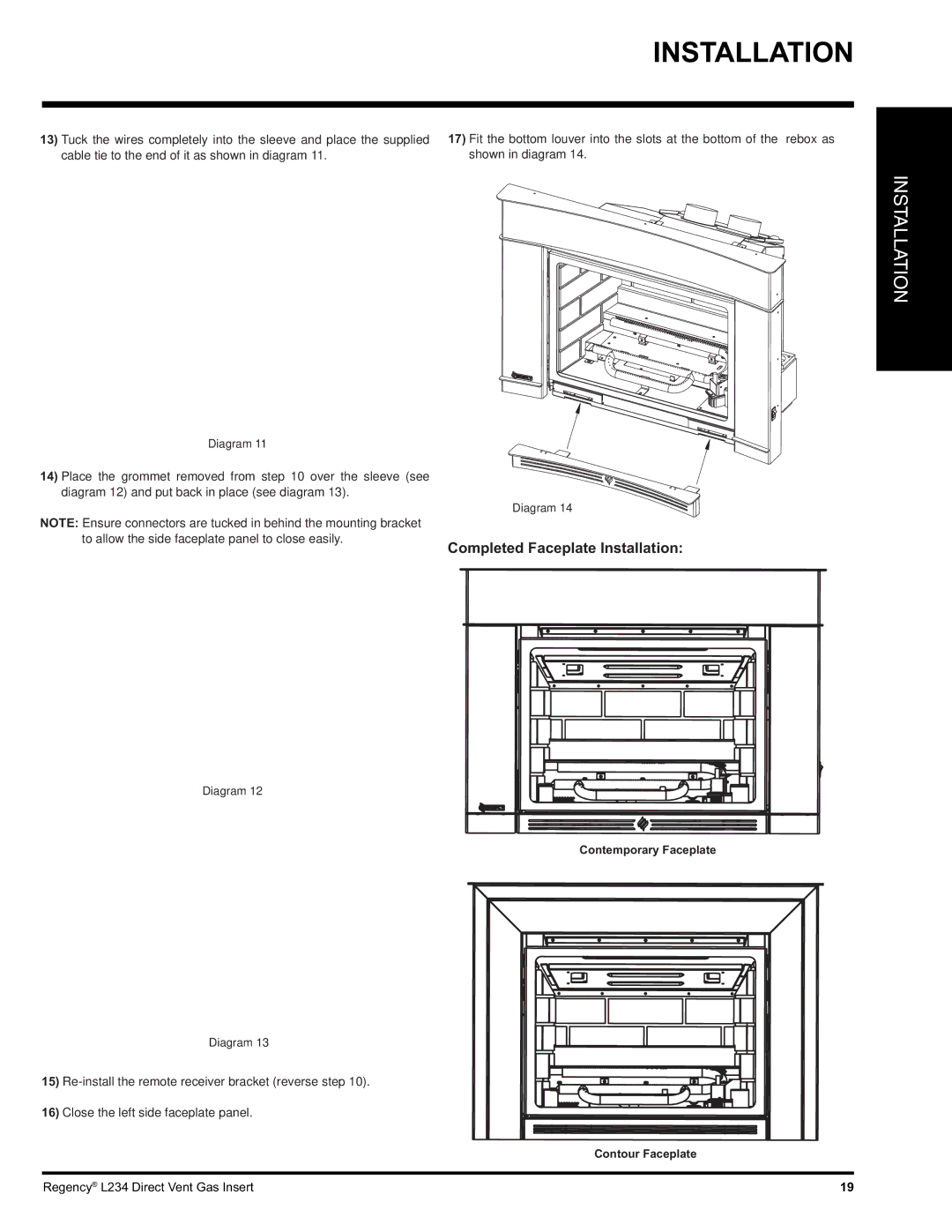 Regency L234-NG, L234-LP installation manual Completed Faceplate Installation 