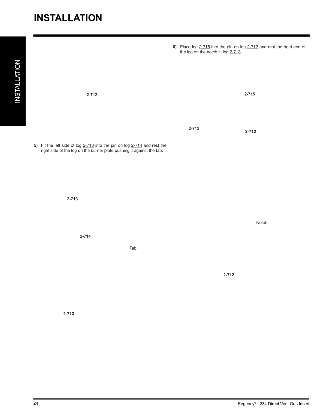 Regency L234-LP, L234-NG installation manual Notch, Tab 