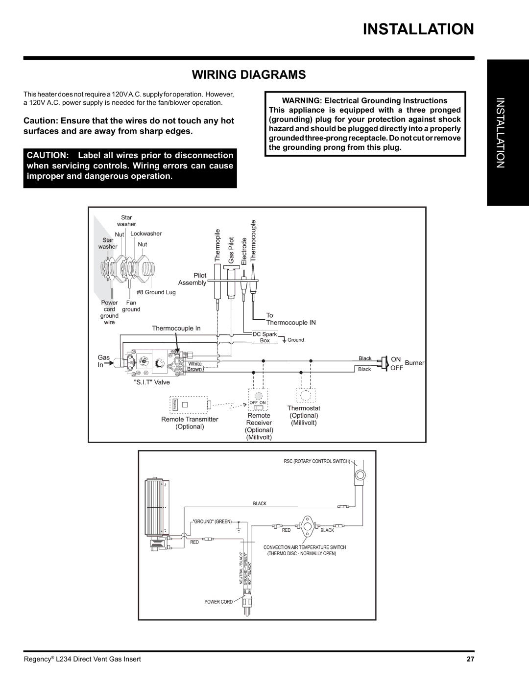 Regency L234-NG, L234-LP installation manual Wiring Diagrams 