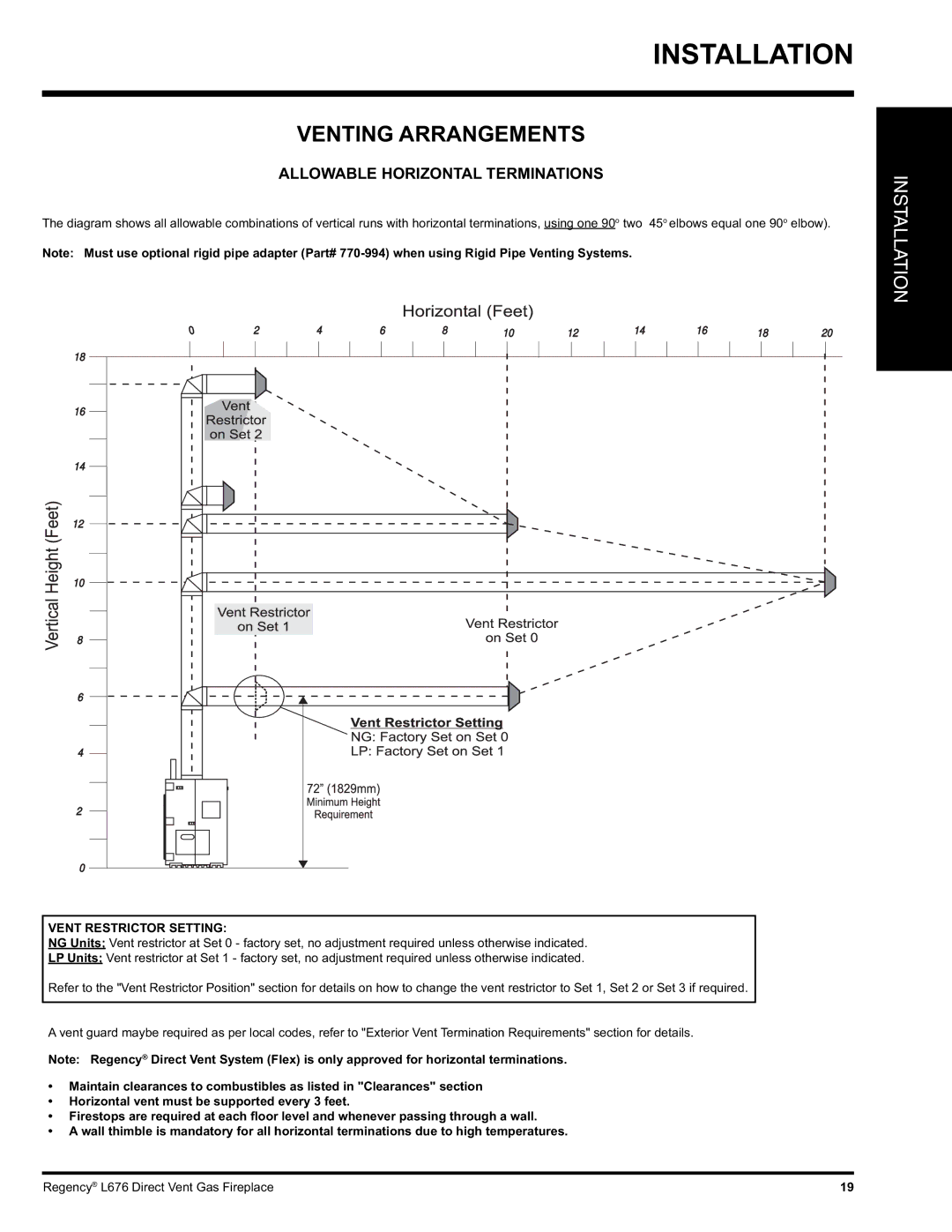 Regency L676 installation manual Allowable Horizontal Terminations 