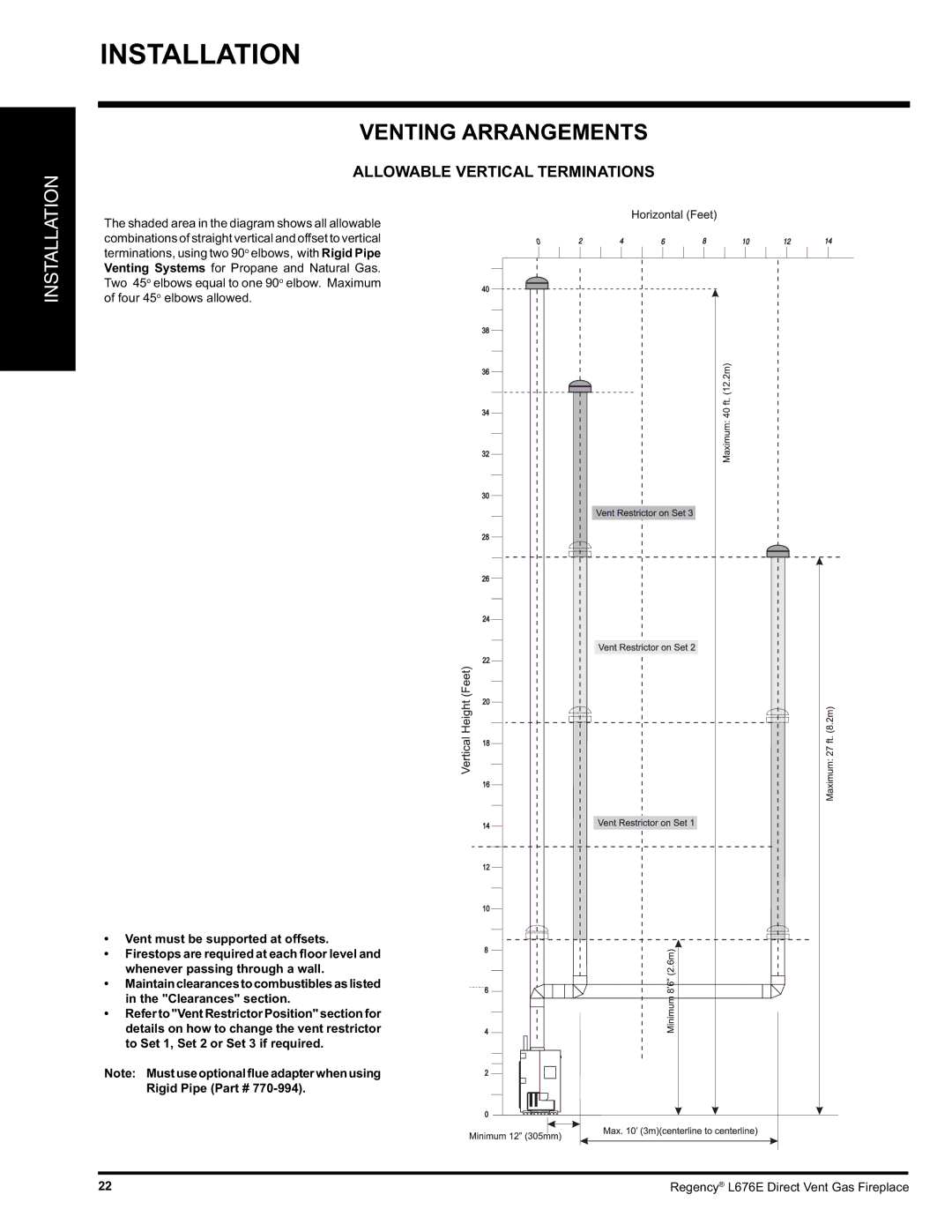 Regency L676E-LP, L676E-NG installation manual Allowable Vertical Terminations, Rigid Pipe 