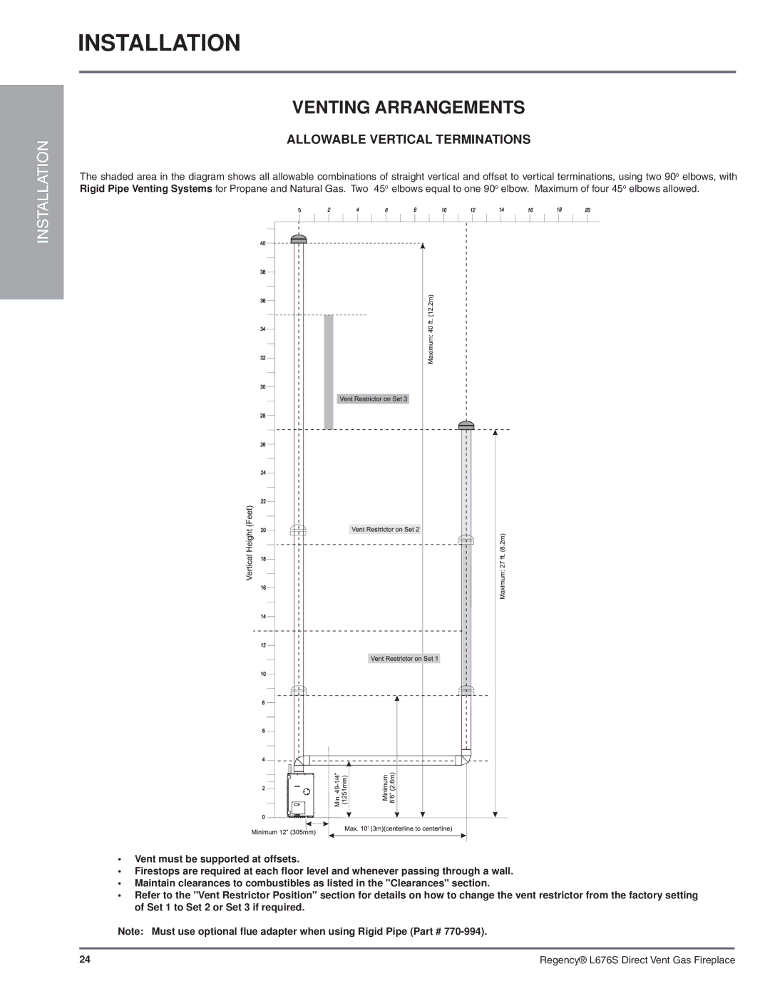 Regency L676S-NG1 installation manual Venting Arrangements, Allowable Vertical Terminations 