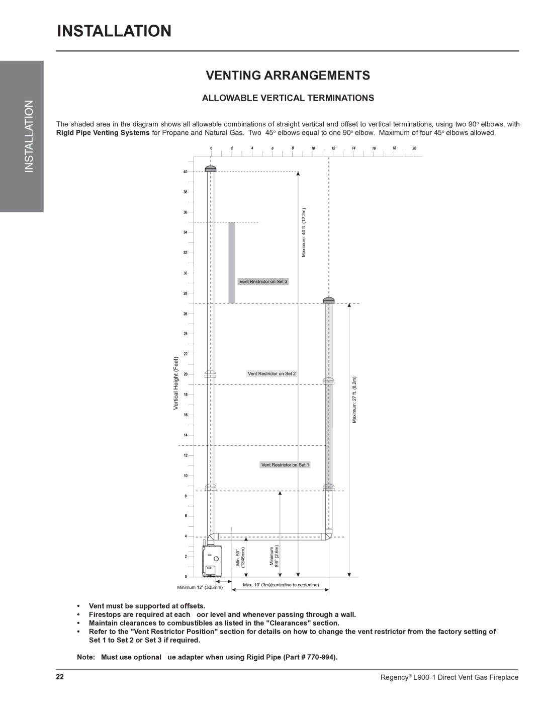 Regency L900-1 installation manual Venting Arrangements, Allowable Vertical Terminations 