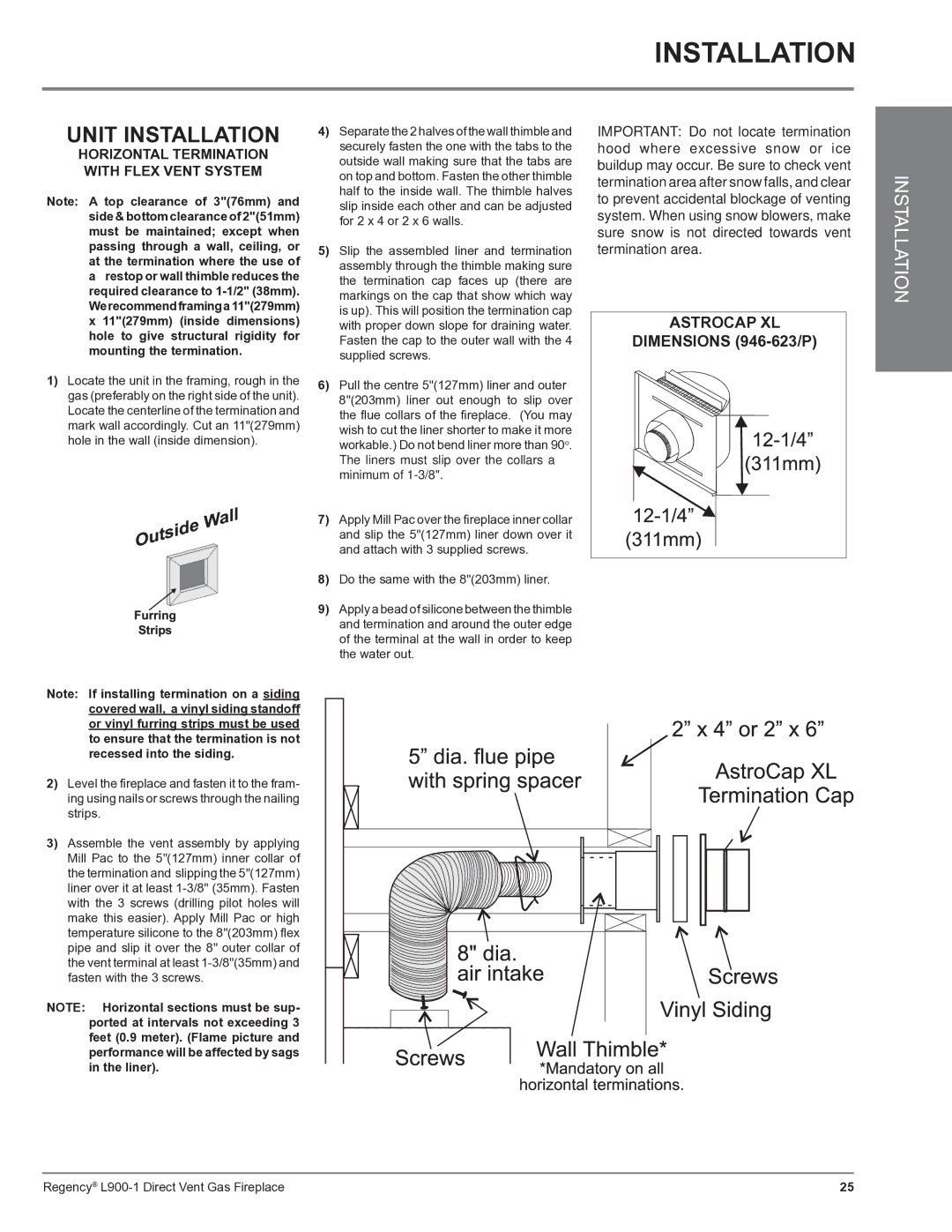 Regency L900-1 installation manual Unit Installation, Astrocap XL 