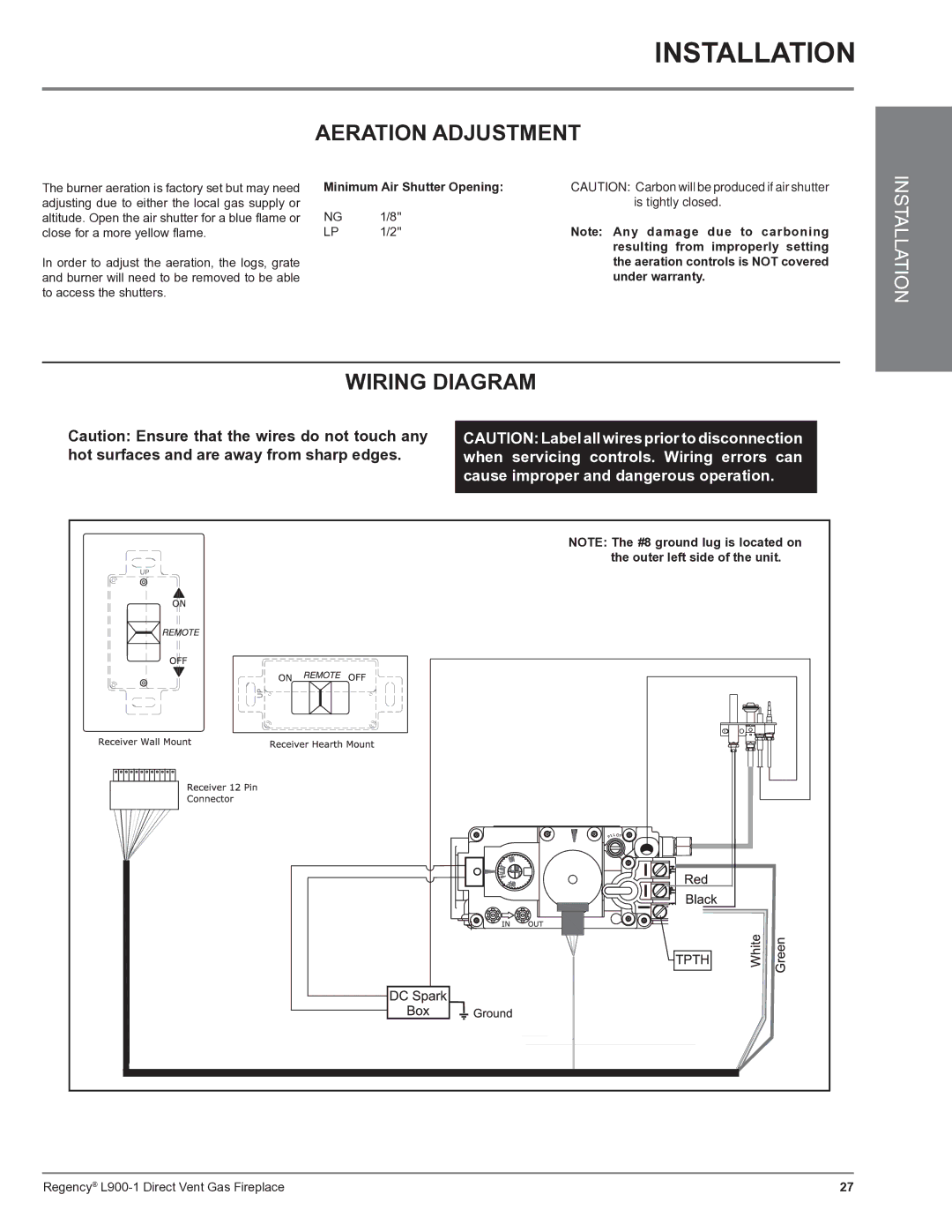 Regency L900-1 installation manual Aeration Adjustment, Wiring Diagram 