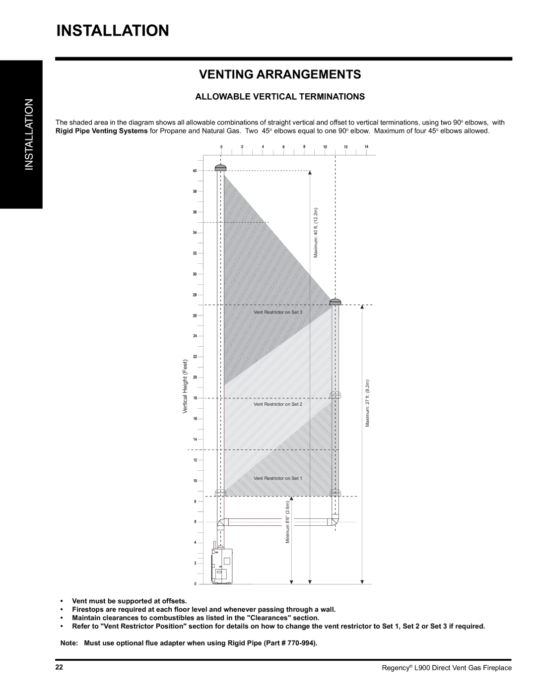 Regency L900-LP, L900-NG installation manual Venting Arrangements, Allowable Vertical Terminations 