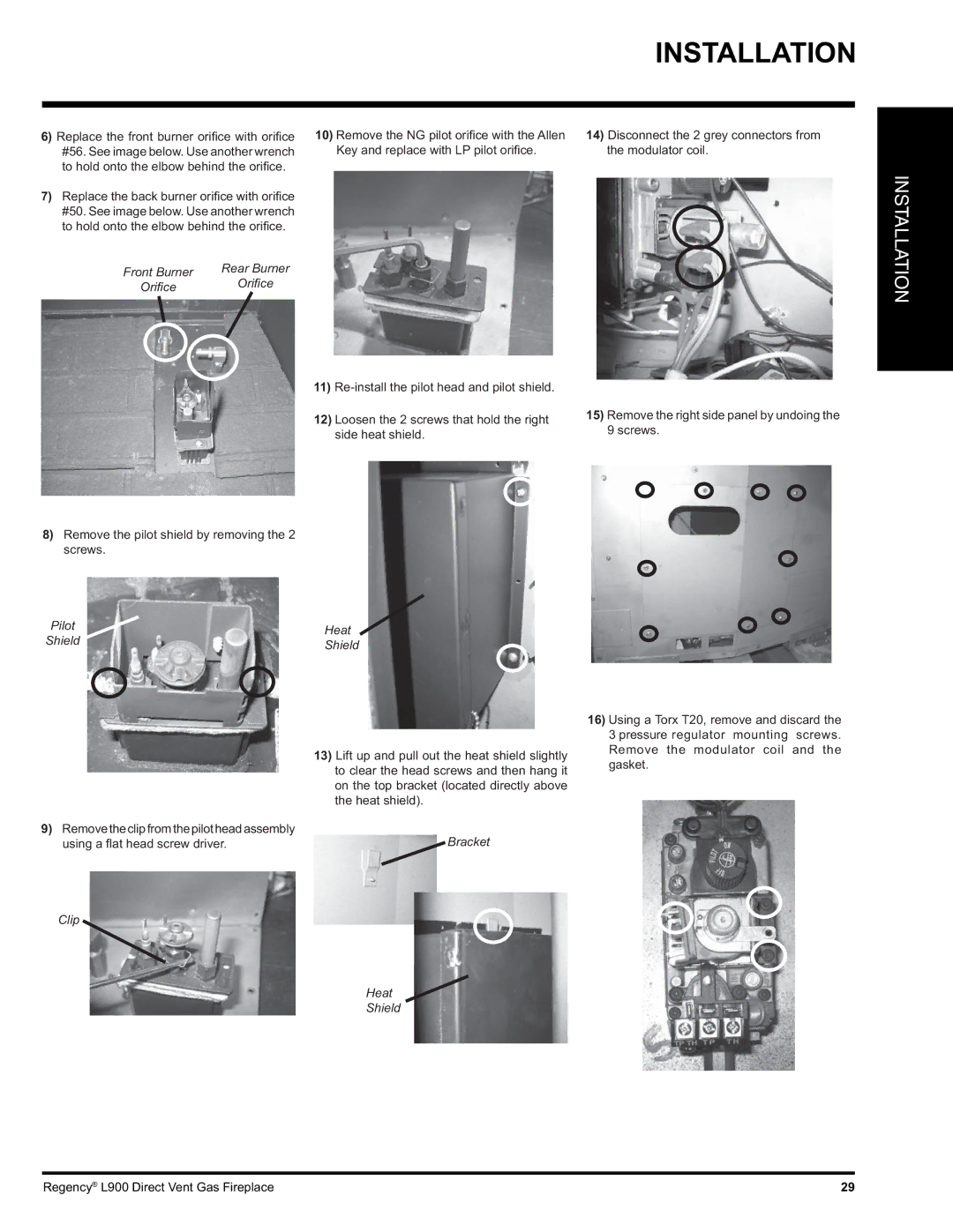 Regency L900-NG, L900-LP installation manual Pilot Shield Heat, Using a ﬂat head screw driver, Clip Heat Shield 