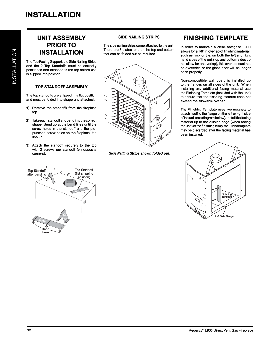 Regency L900-LP, L900-NG installation manual Unit Assembly, Prior To Installation, Finishing Template 