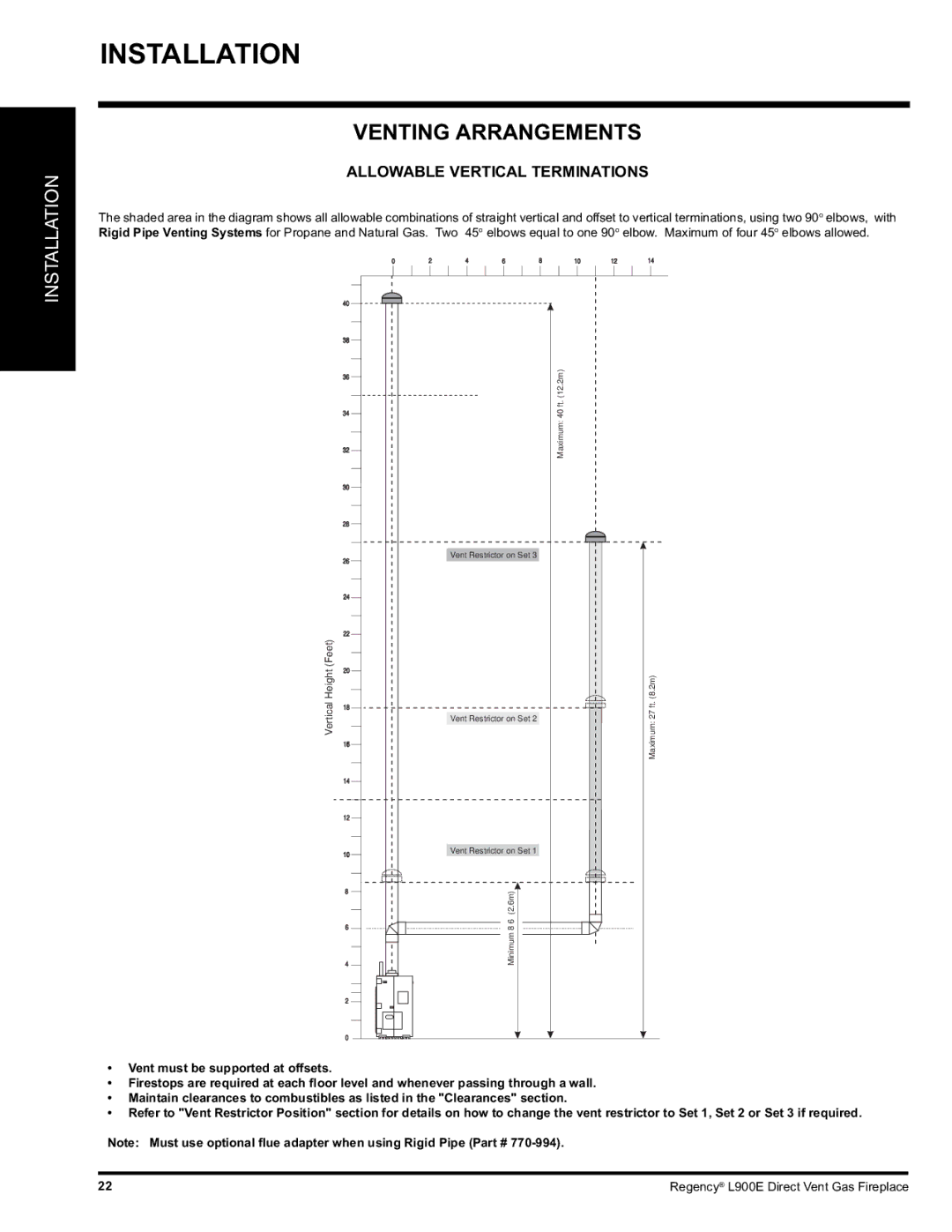 Regency L900E-NG installation manual Venting Arrangements, Allowable Vertical Terminations 