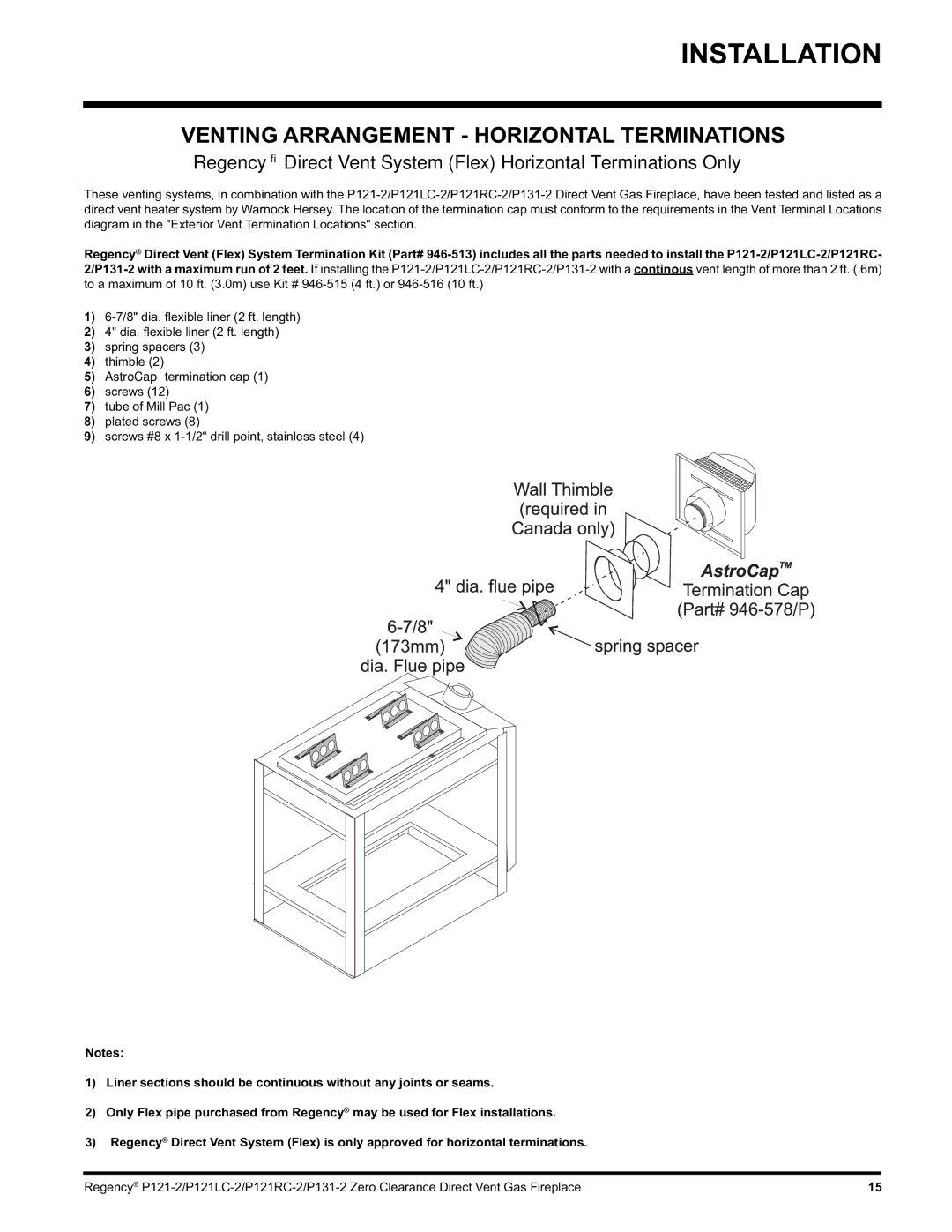 Regency P131, P121RC, P121LC installation manual Venting Arrangement Horizontal Terminations 