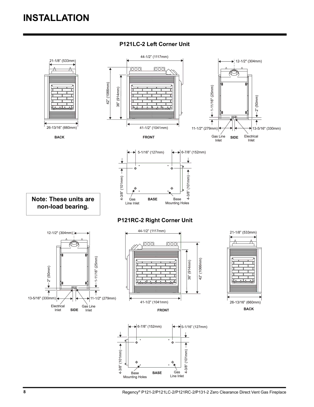 Regency P121RC, P131 installation manual P121LC-2 Left Corner Unit 