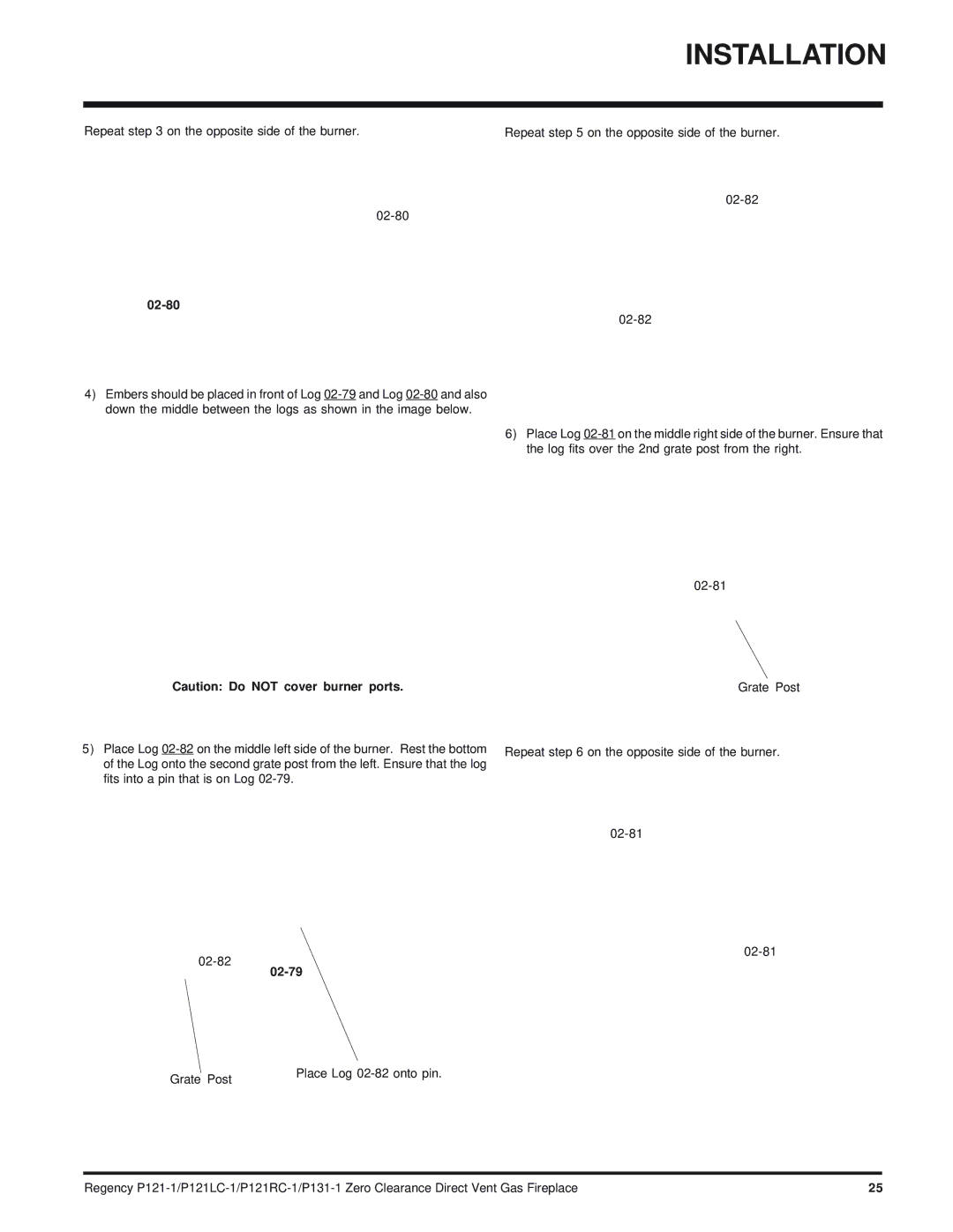 Regency P121RC, P121LC, P131 installation manual 02-80 