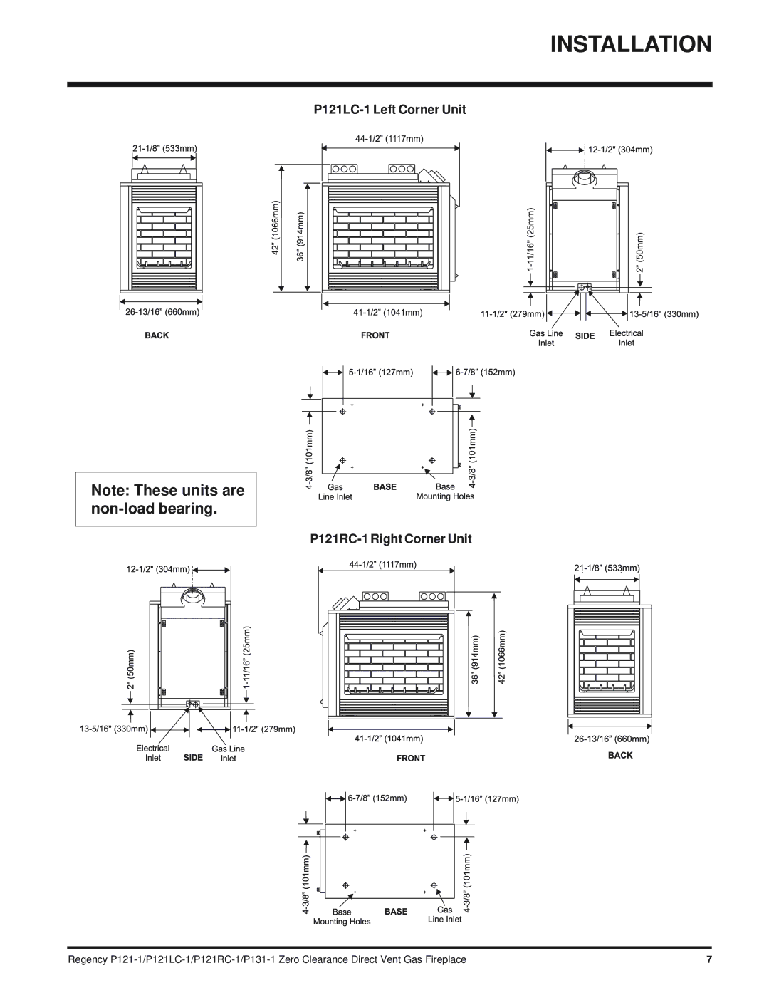 Regency P131 installation manual P121LC-1 Left Corner Unit P121RC-1 Right Corner Unit 