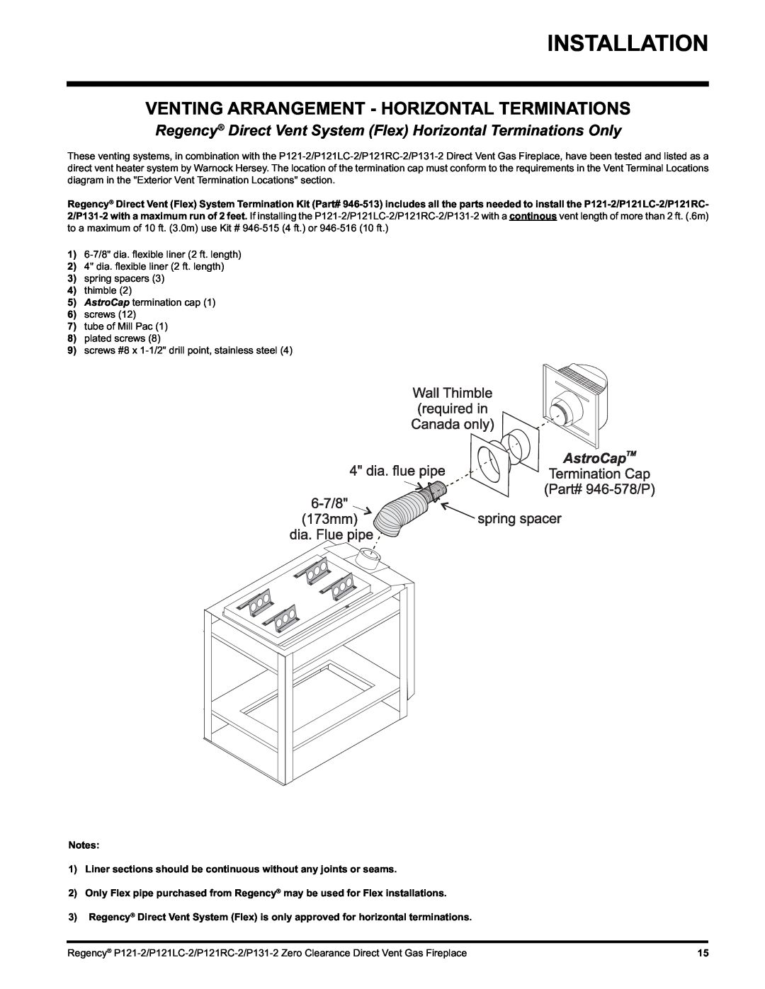 Regency P131, P121RC, P121LC installation manual Venting Arrangement - Horizontal Terminations 
