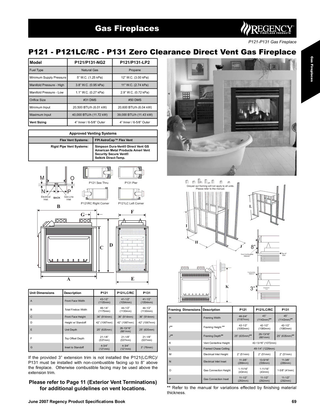 Regency dimensions Model P121/P131-NG2 P121/P131-LP2, June 2007 Regency Product Speciﬁcations Book 