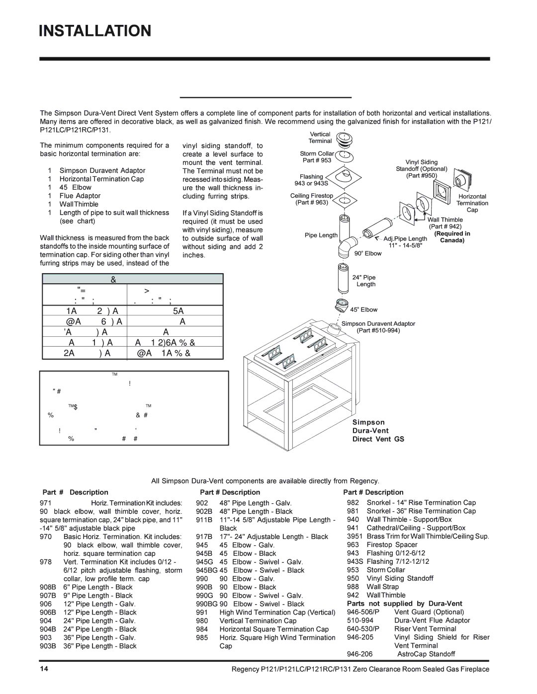 Regency P121RC-NG, P131-NG, P121LC-NG, P121-NG installation manual Simpson DURA-VENT Flueing Components List 