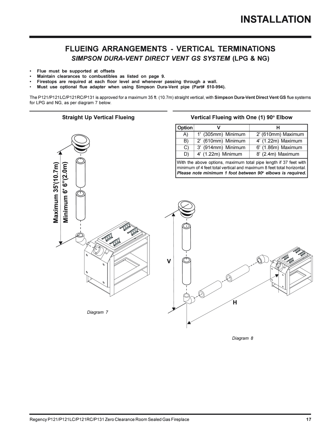 Regency P121LC-NG, P131-NG Flueing Arrangements - Vertical Terminations, Simpson Dura-Ventdirect Vent Gs System Lpg & Ng 