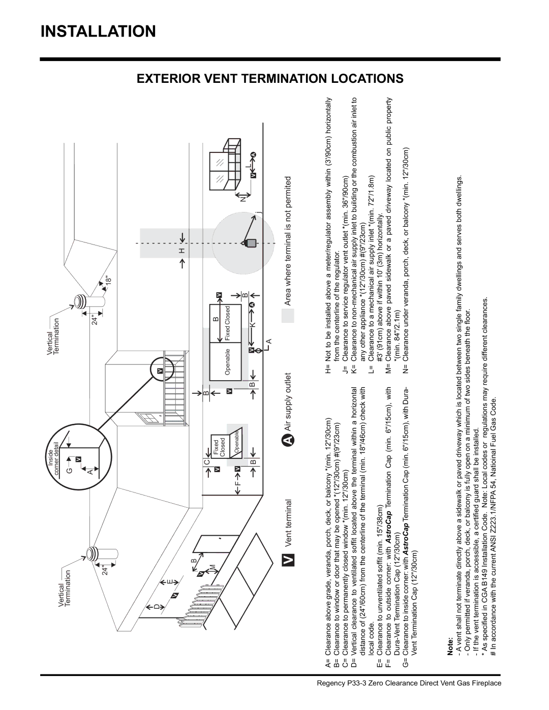 Regency P33-LP3, P33-NG3 installation manual Vent terminal Air supply outlet 