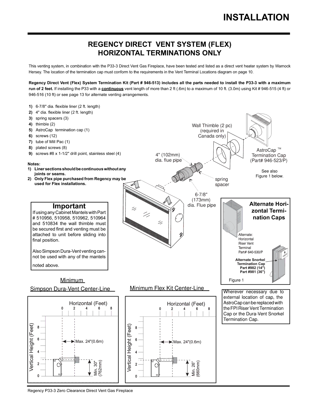 Regency P33-NG3, P33-LP3 installation manual Regency Direct Vent System Flex Horizontal Terminations only 