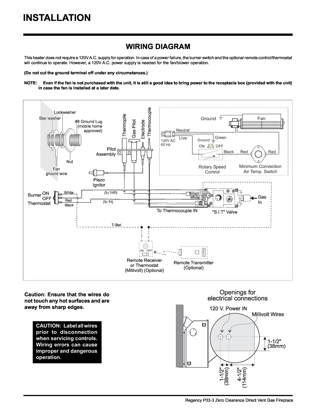 Regency P33-LP3, P33-NG3 installation manual Wiring Diagram 