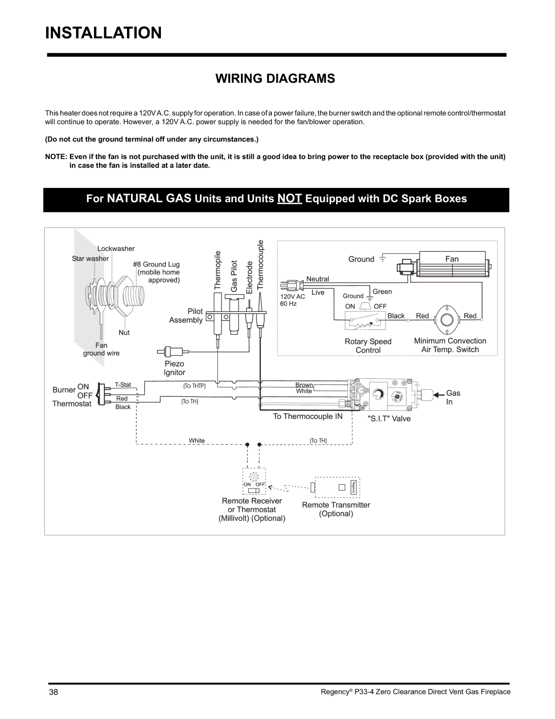 Regency P33-LP4 installation manual Wiring Diagrams, Do not cut the ground terminal off under any circumstances 