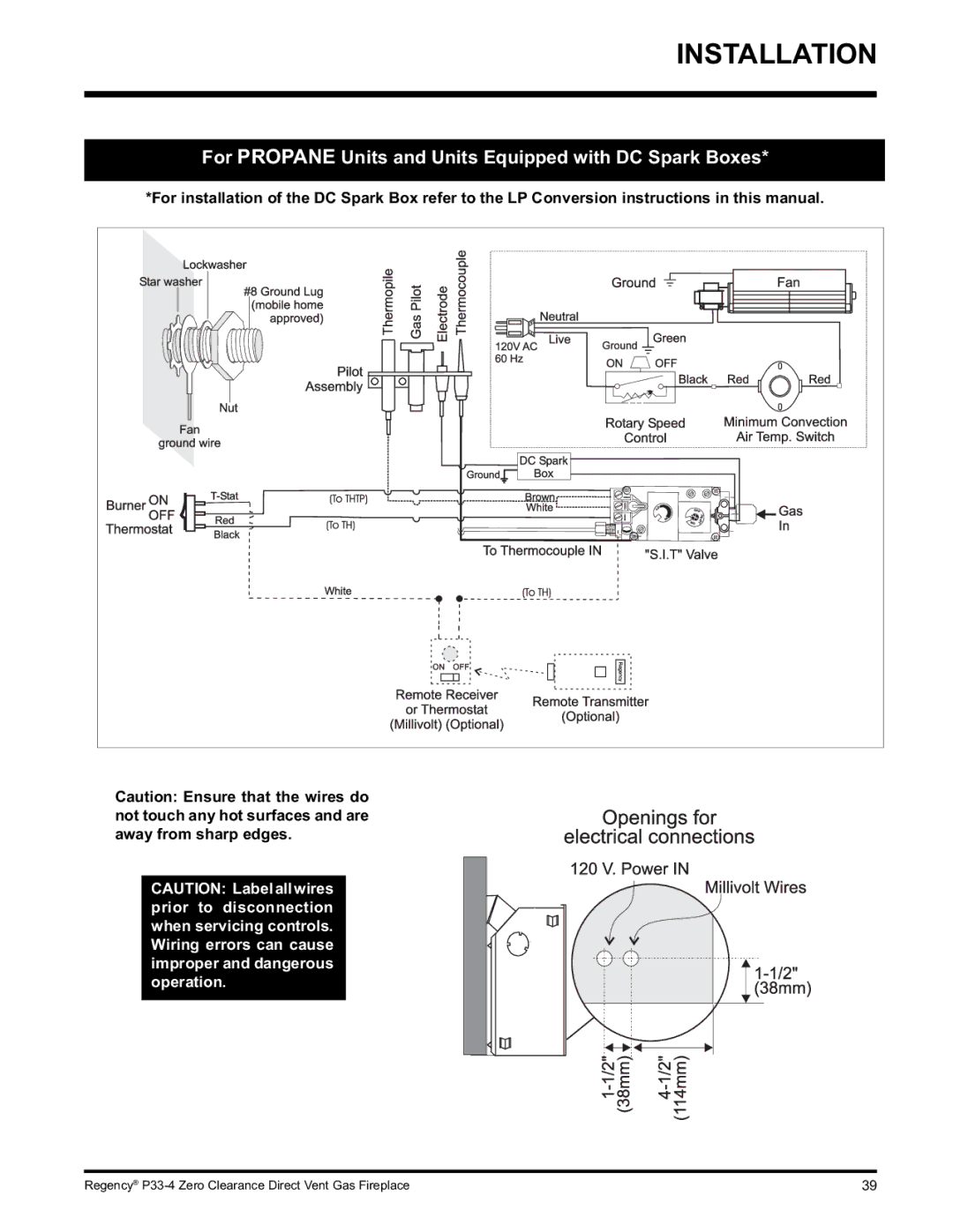 Regency P33-LP4 installation manual For Propane Units and Units Equipped with DC Spark Boxes 