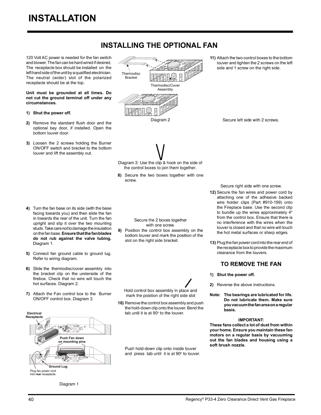 Regency P33-LP4 installation manual Installing the Optional FAN, Secure the 2 boxes together With one screw 