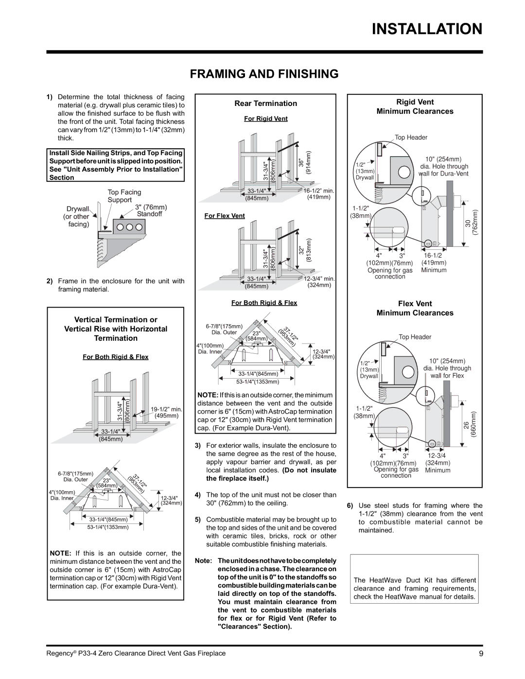 Regency P33-LP4 Framing and Finishing, Vertical Termination or Vertical Rise with Horizontal, Rear Termination 