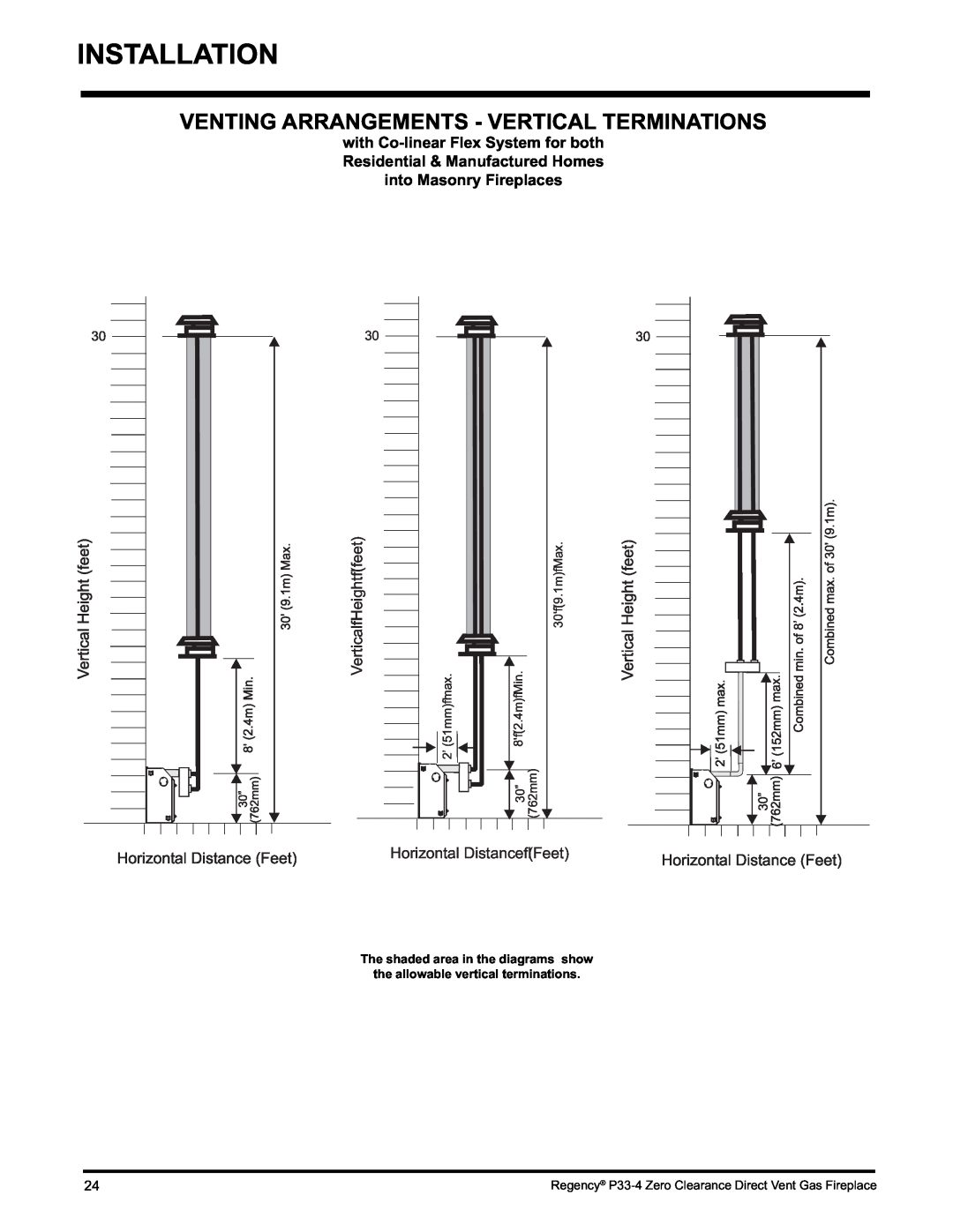 Regency P33-LP4 Installation, Venting Arrangements - Vertical Terminations, VerticalHeightfeet, Horizontal Distance Feet 