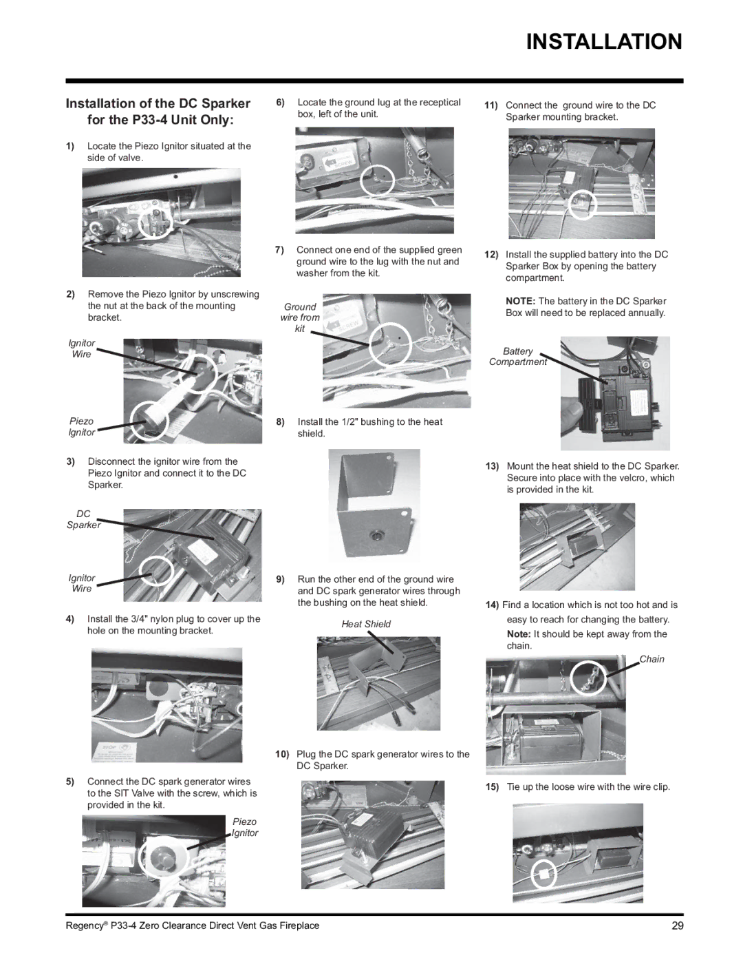 Regency P33-NG4 installation manual Installation of the DC Sparker for the P33-4 Unit Only 