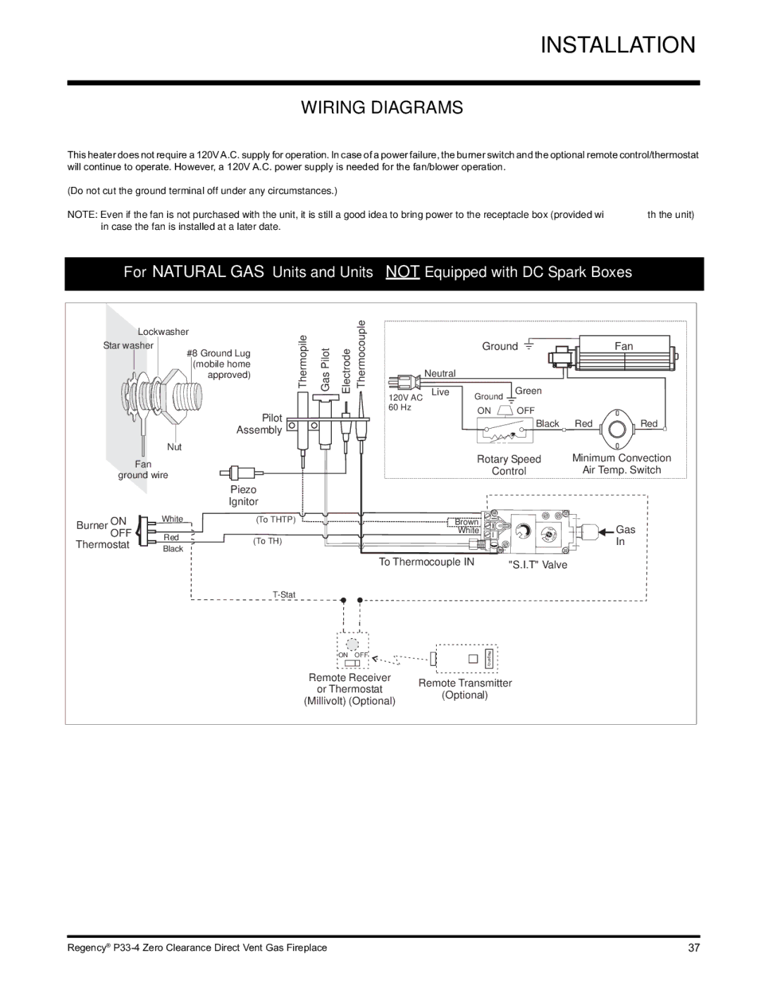 Regency P33-NG4 installation manual Wiring Diagrams, Do not cut the ground terminal off under any circumstances 