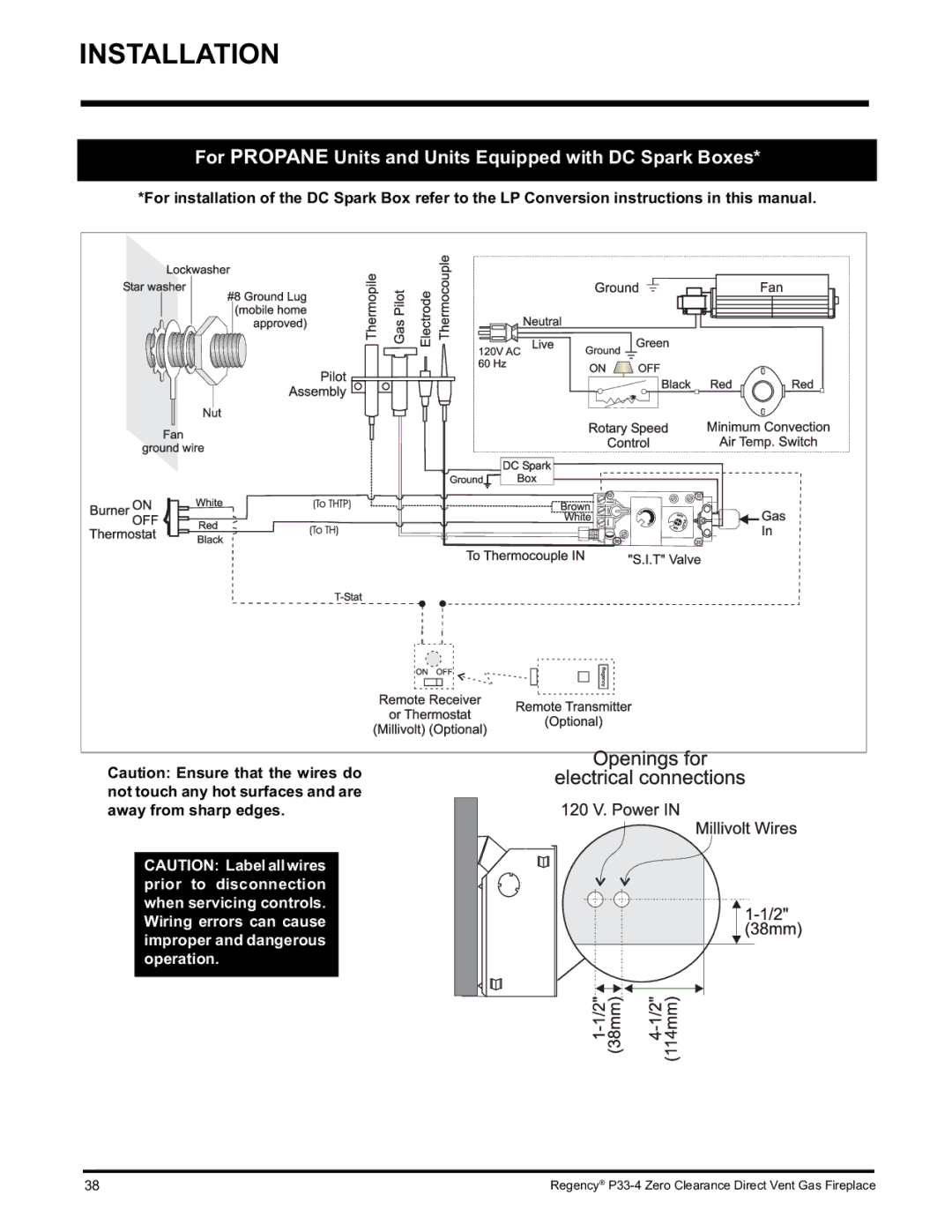 Regency P33-NG4 installation manual For Propane Units and Units Equipped with DC Spark Boxes 