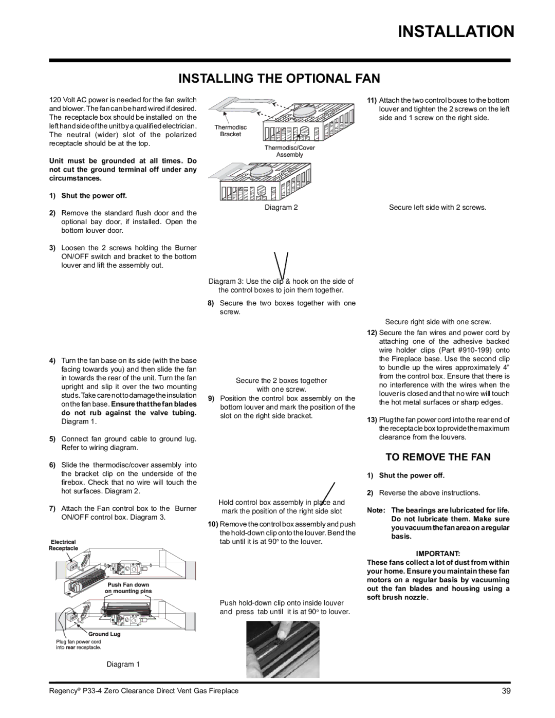 Regency P33-NG4 installation manual Installing the Optional FAN, Secure the 2 boxes together With one screw 