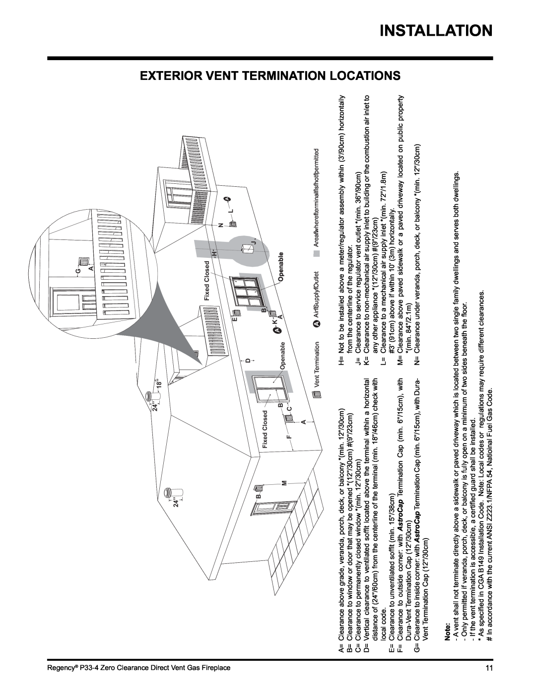 Regency P33-NG4 installation manual Exterior Vent Termination Locations 