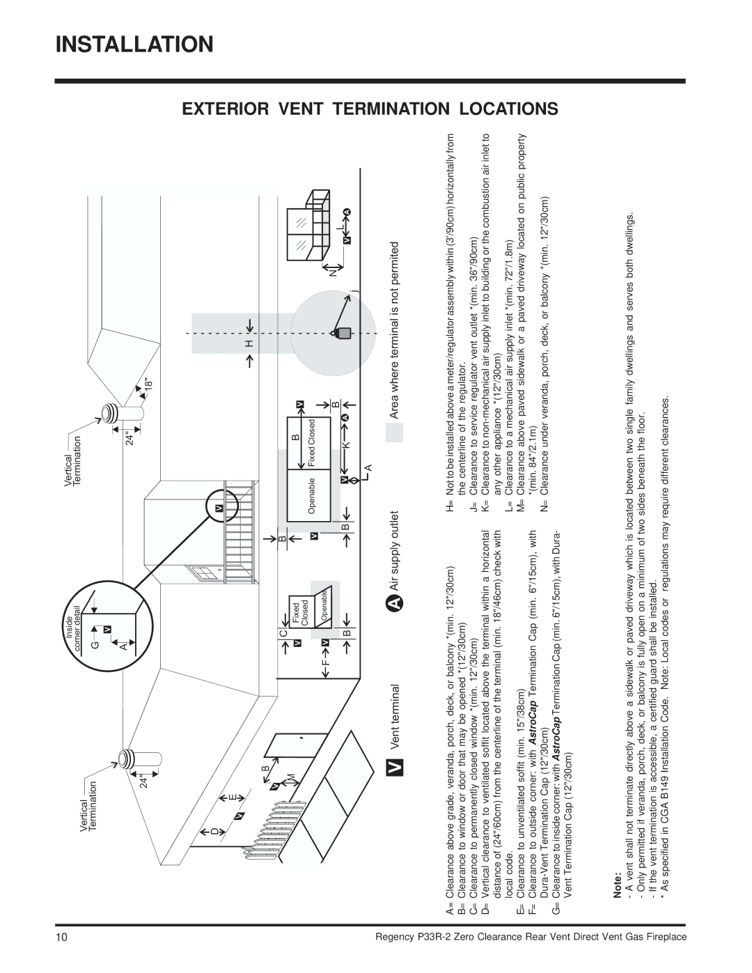 Regency P33R-LP2, P33R-NG2 installation manual Vent, Air supply outlet 