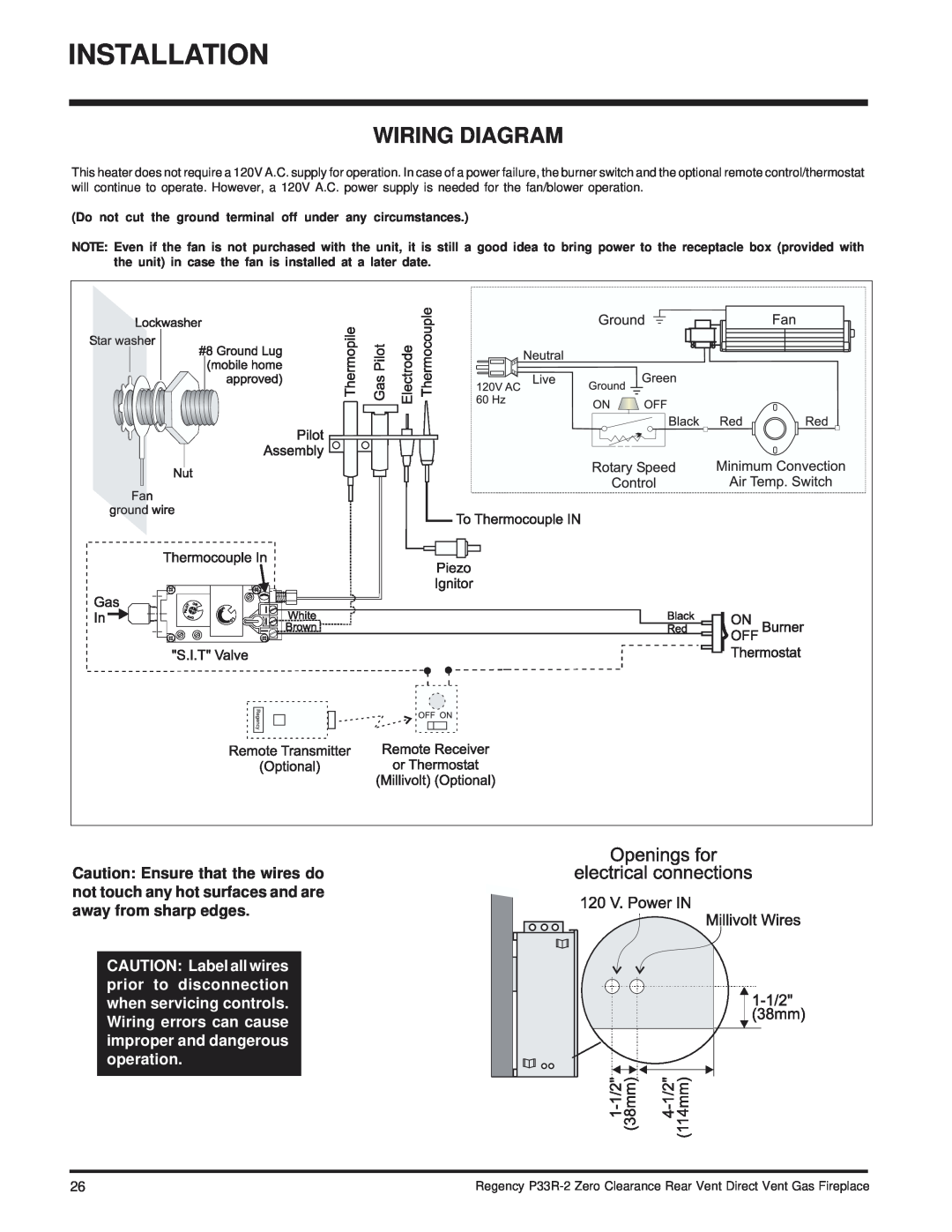 Regency P33R-LP2, P33R-NG2 installation manual Wiring Diagram 