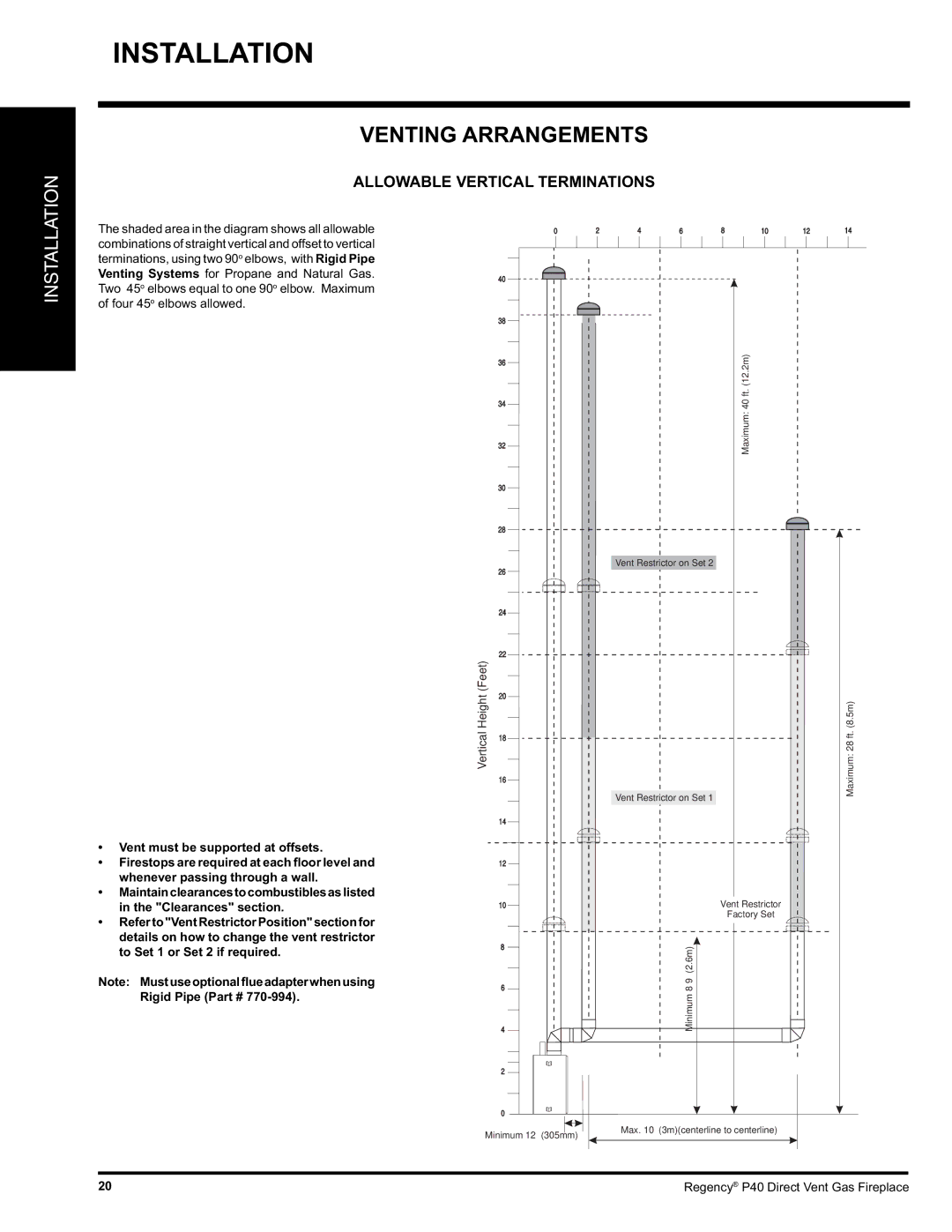 Regency P40-NG, P40-LP installation manual Allowable Vertical Terminations, Vent must be supported at offsets 