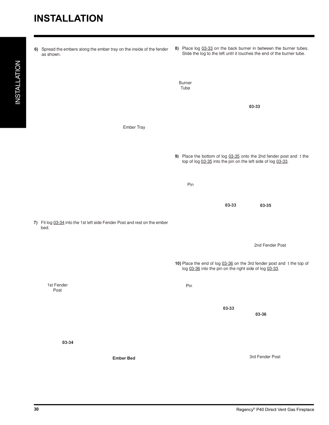 Regency P40-NG, P40-LP installation manual Ember Bed 