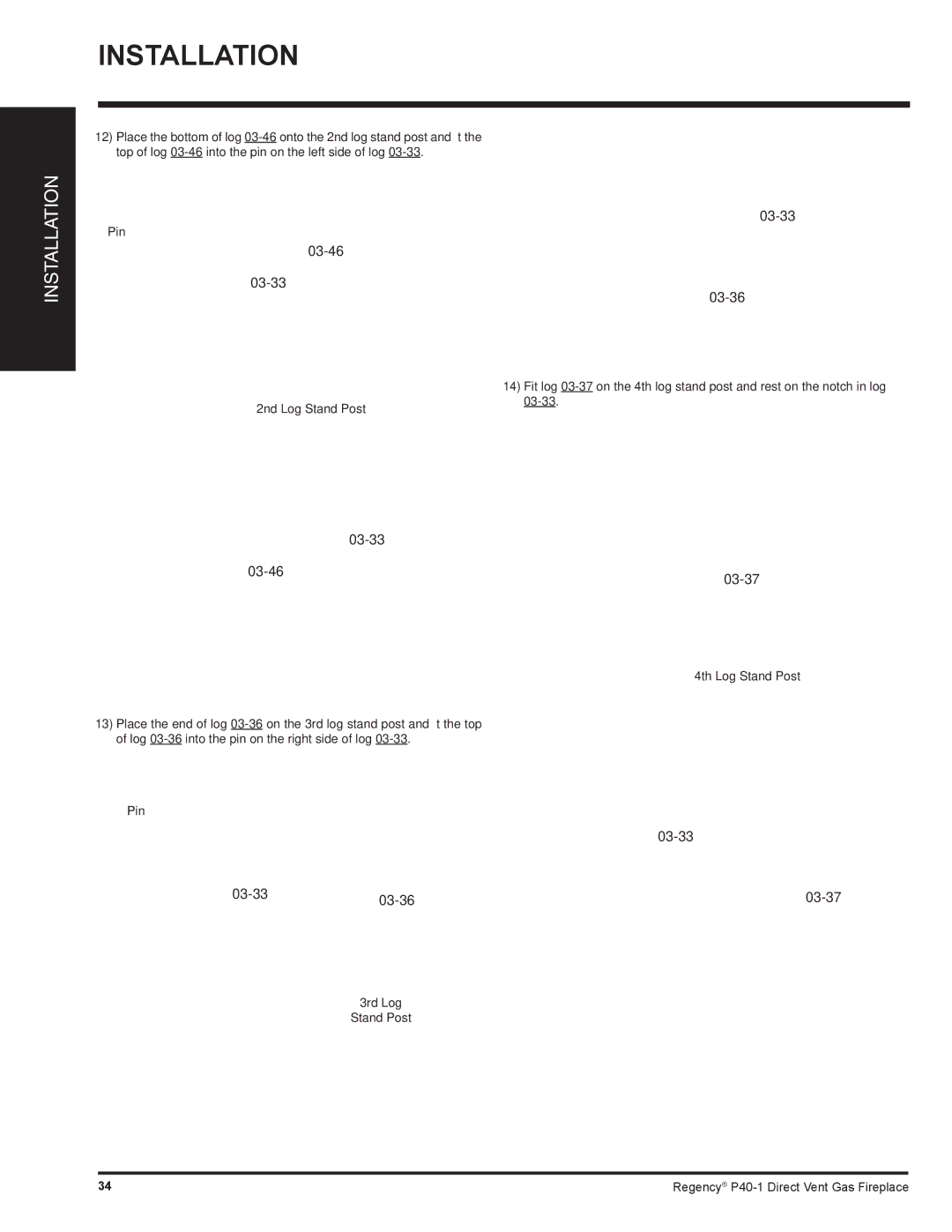 Regency P40-NG1, P40-LP1 installation manual 03-46 03-33, 03-33 03-46 03-36, 03-36 03-37 