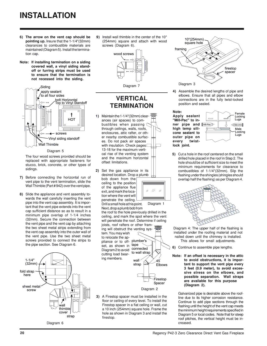 Regency P42-NG3, P42-LP3 installation manual Vertical Termination, Continue to assemble pipe lengths 