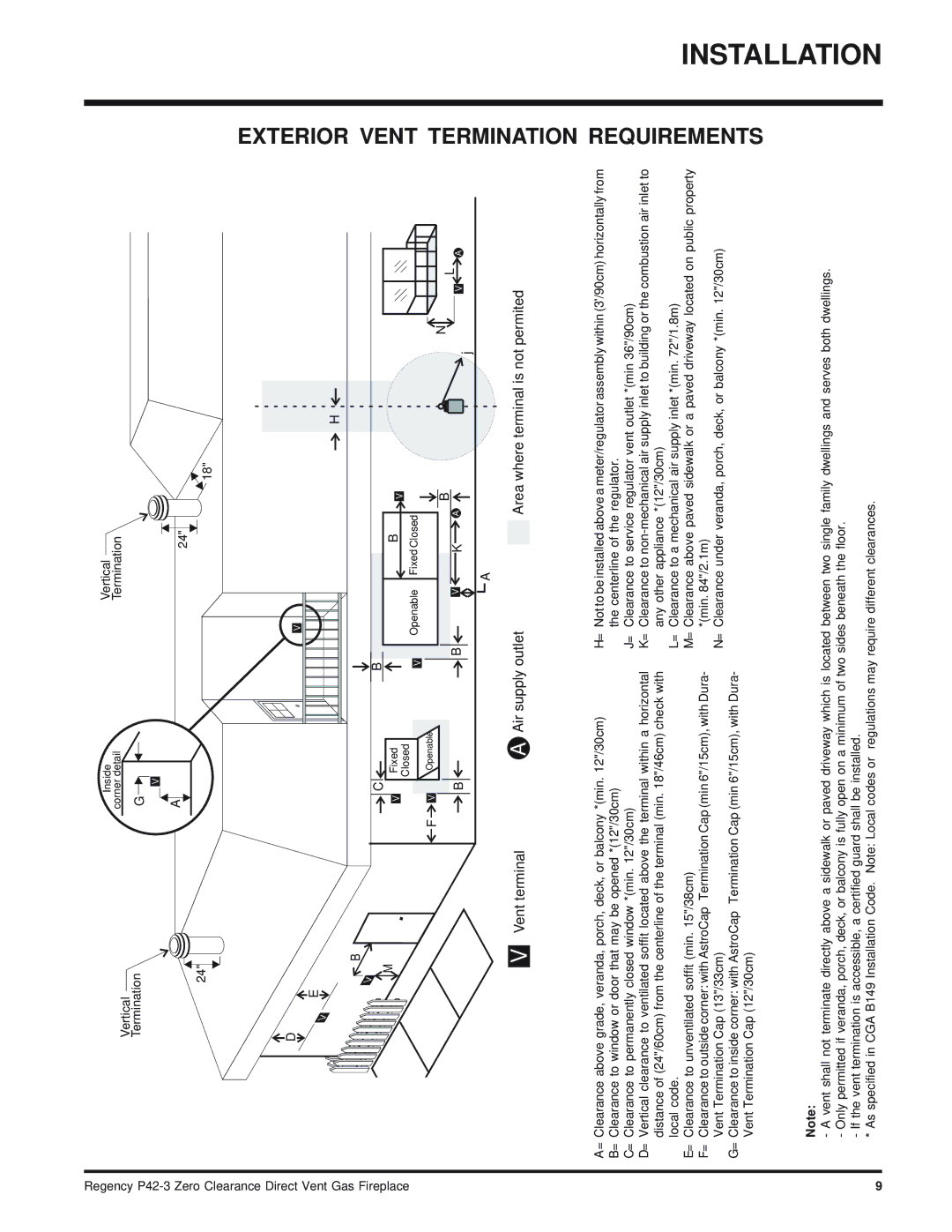 Regency P42-LP3, P42-NG3 installation manual Exterior Vent Termination 