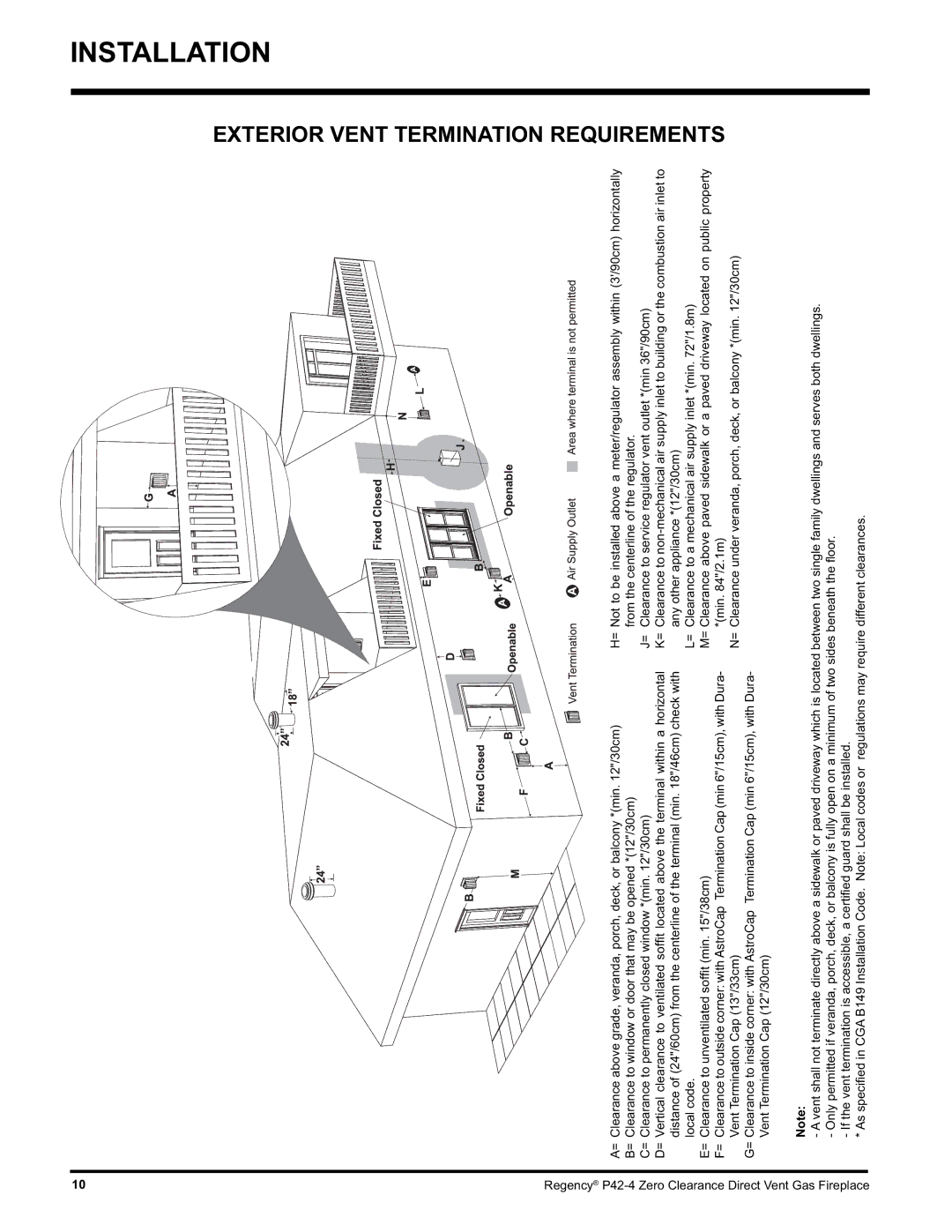 Regency P42-NG4, P42-LP4 installation manual Exterior Vent Termination Requirements 