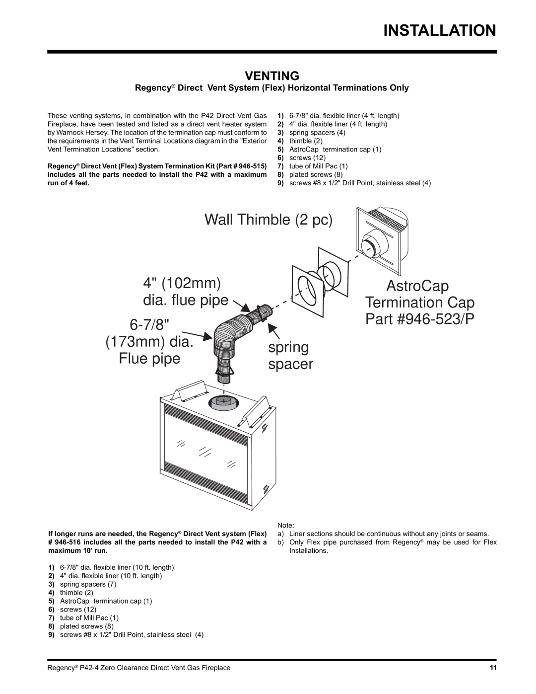 Regency P42-LP4, P42-NG4 installation manual Venting, Run of 4 feet 