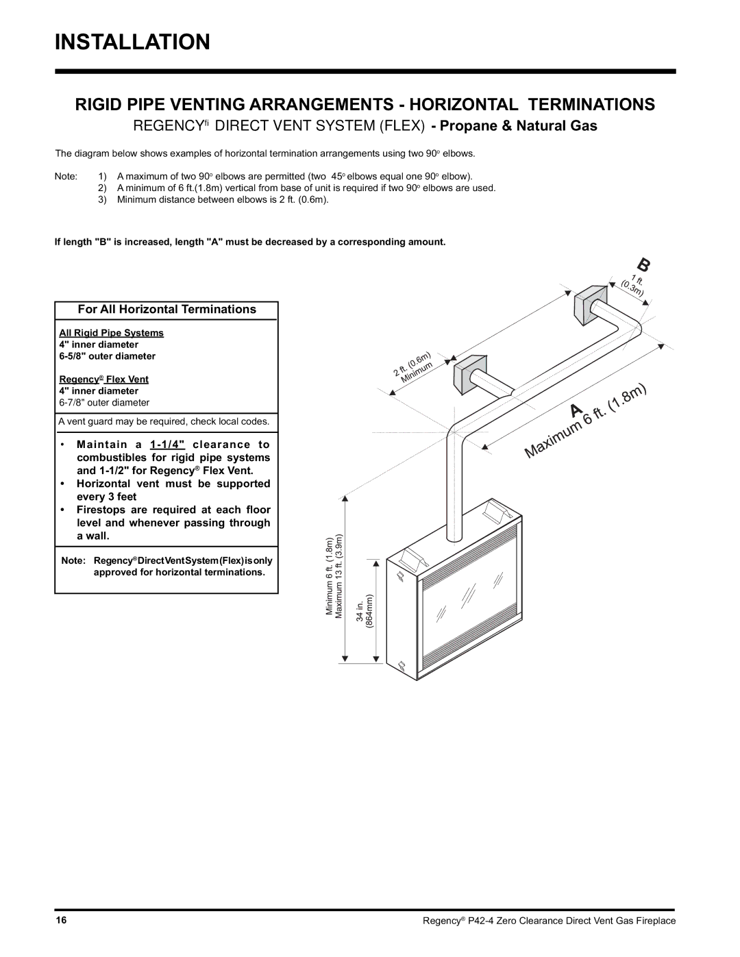 Regency P42-NG4, P42-LP4 For All Horizontal Terminations, outer diameter Regency Flex Vent 4 inner diameter 