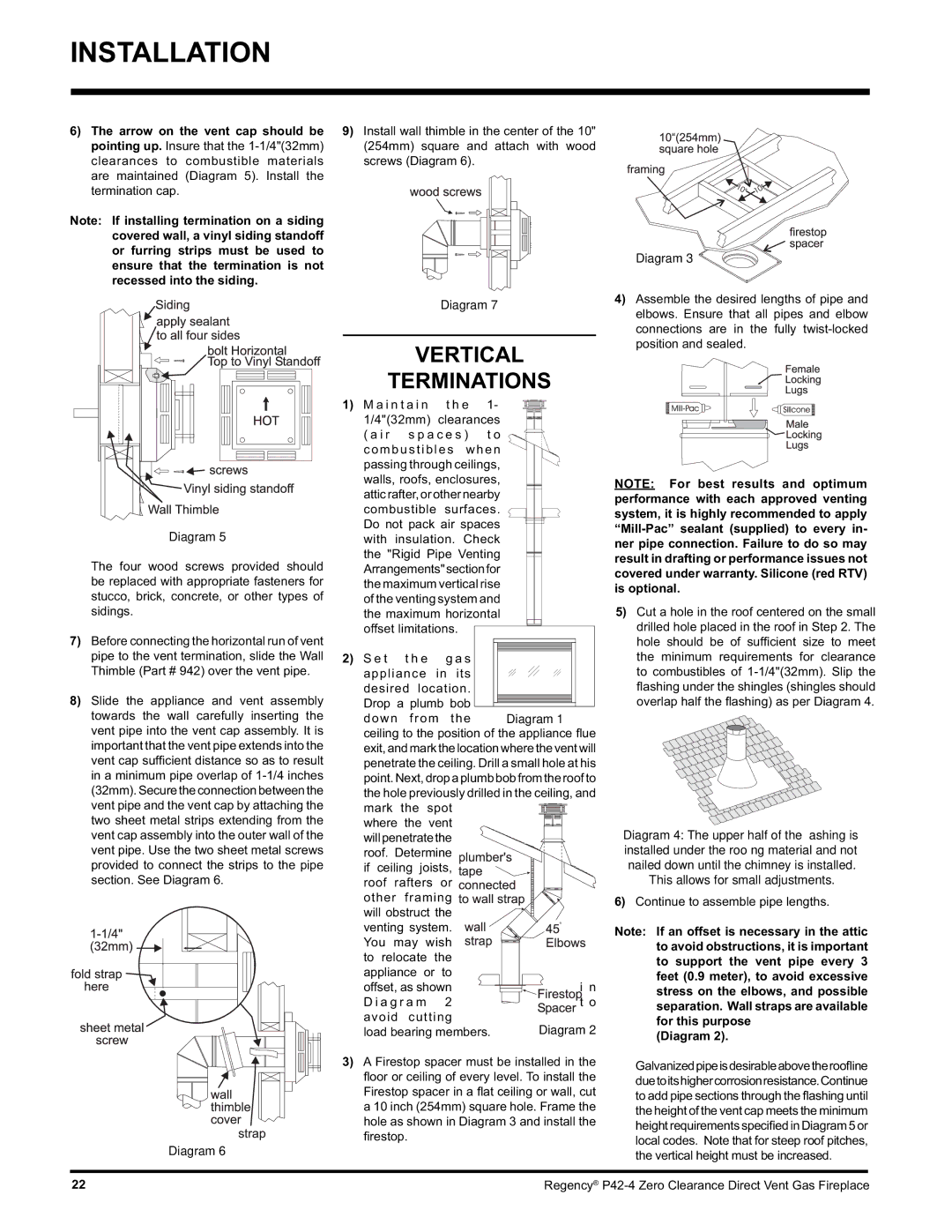 Regency P42-NG4, P42-LP4 installation manual Vertical Terminations, Diagram 