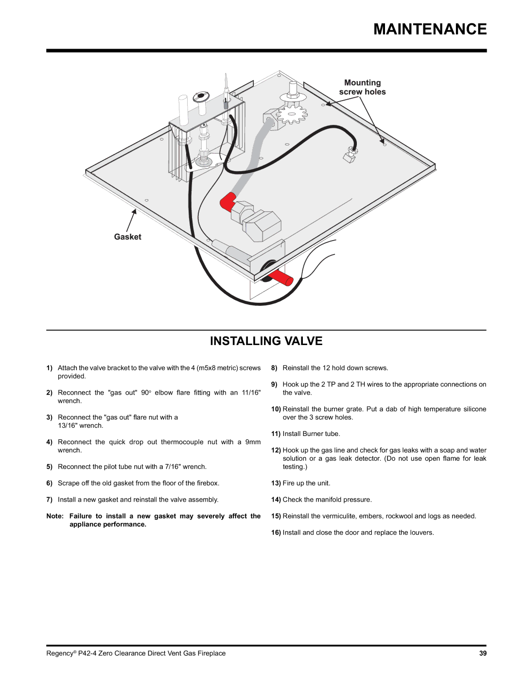 Regency P42-LP4, P42-NG4 installation manual Installing Valve 