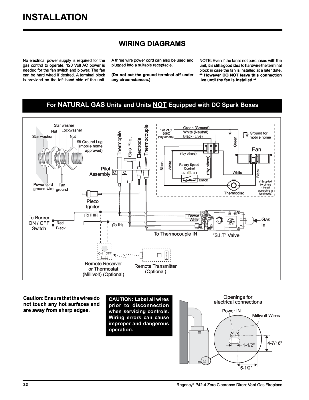 Regency P42-NG4, P42-LP4 installation manual Wiring Diagrams 