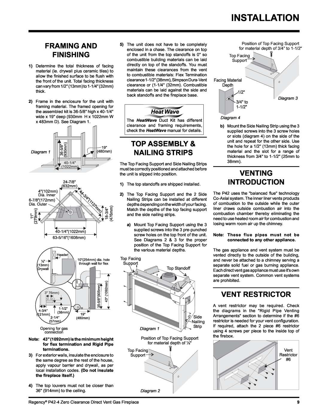 Regency P42-LP4 Framing And Finishing, Top Assembly & Nailing Strips, Venting Introduction, Vent Restrictor, Diagram 